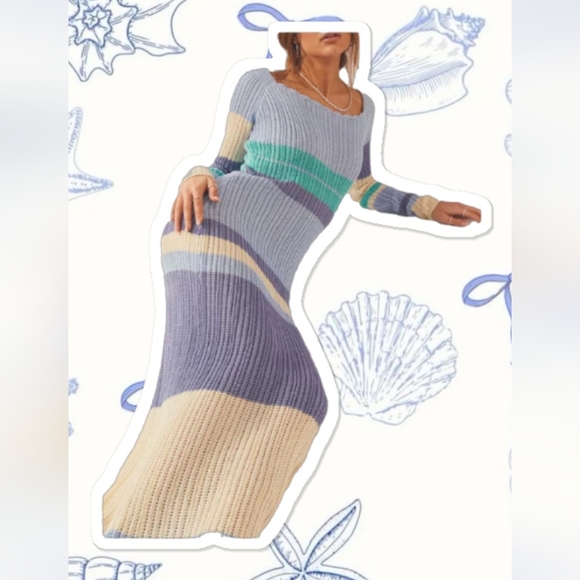 Peppermayo Dresses & Skirts - Peppermayo Love Ride Blue Long Sleeve Crochet Maxi Dress